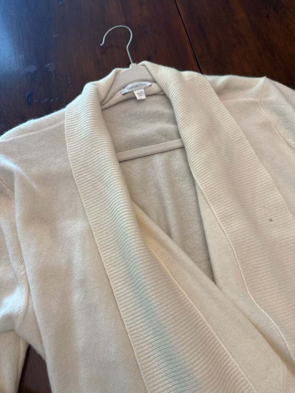 Garnet Hill Cream Draped Waterfall Open Front Cardigan Sweater Size L